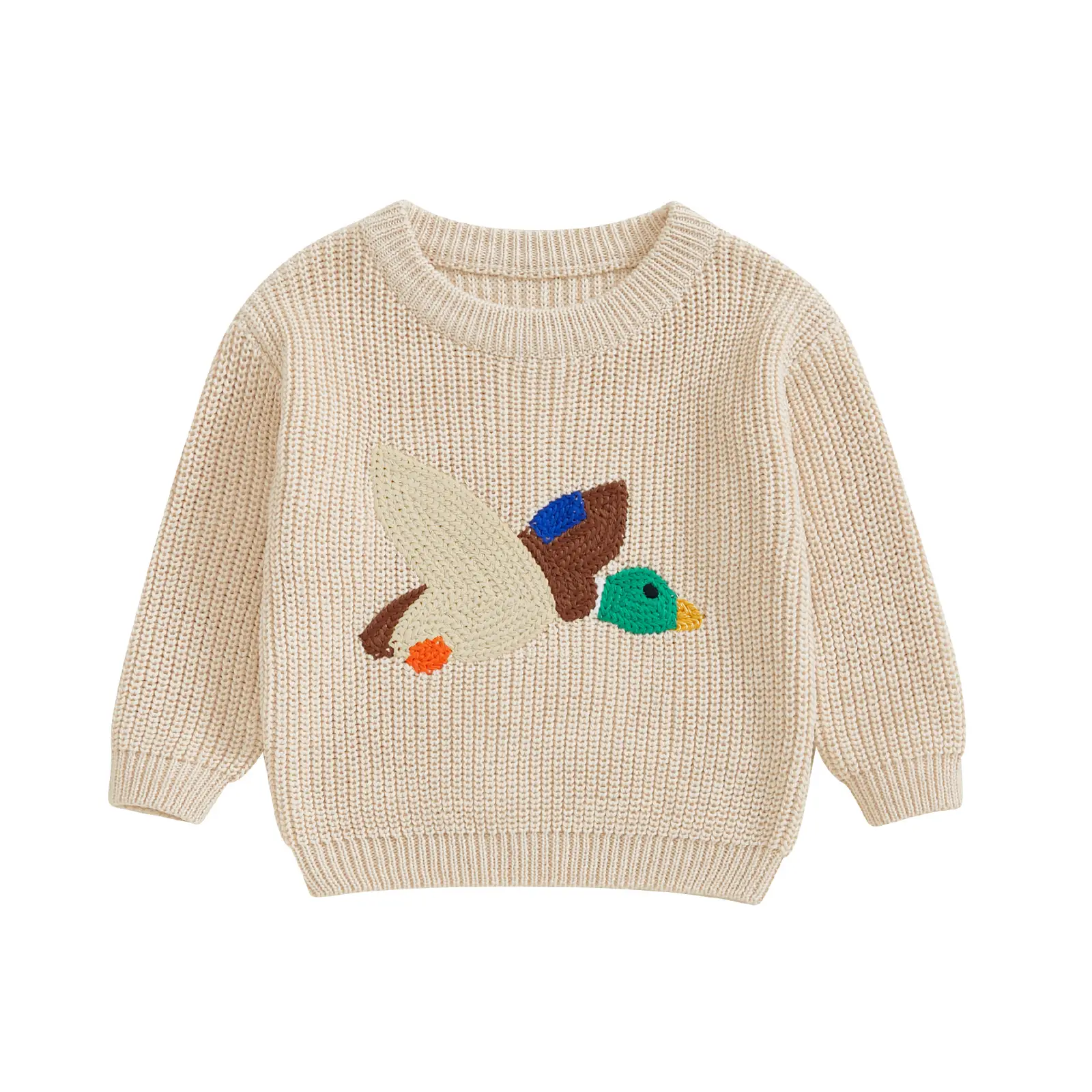 Toddler Baby Girl Boy Knit Sweater Duck Embroidery Western Country Sweatshirt Oversized Tops Fall Winter Clothes
