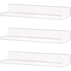 Clear  Shelf 15" Invisible Floating Wall Ledge Bookshelf,  Book Display Shelves Wall Mounted (15 Inch 3Pack)