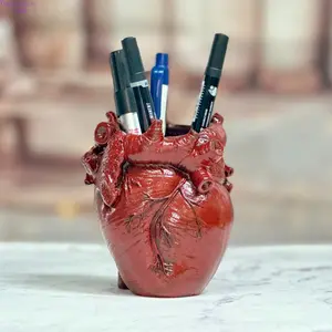 Gothic Anatomical Heart Resin Pen Holder Spooky Desk Organizer Unique Creepy Decor For Horror Fans Office Stationery Storage Halloween Home Decor Gift For Goth Dark Aesthetic Lovers