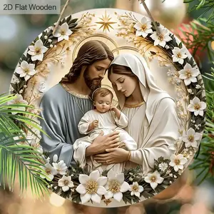 Wooden Nativity Scene Hanging Ornament, 1 Count 2D Flat Hanging Sign Decor, Warm Room Decor, Home Decor, Door Decor, Party Decor, Christmas Decoration