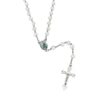Crystal Beads Catholic Rosary Crucifix Necklace, Saint Judes-Collar Crucifijo Rosario Católico Cuentas de San Judas