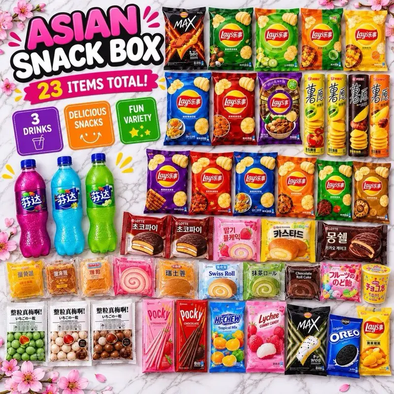 6LB Best Value Asian Food Snack Box - Sweet & Savory Ramen, Desserts, Candy, Cookies, Drinks Multipack - Wide Selection Random Surprise Gift Set