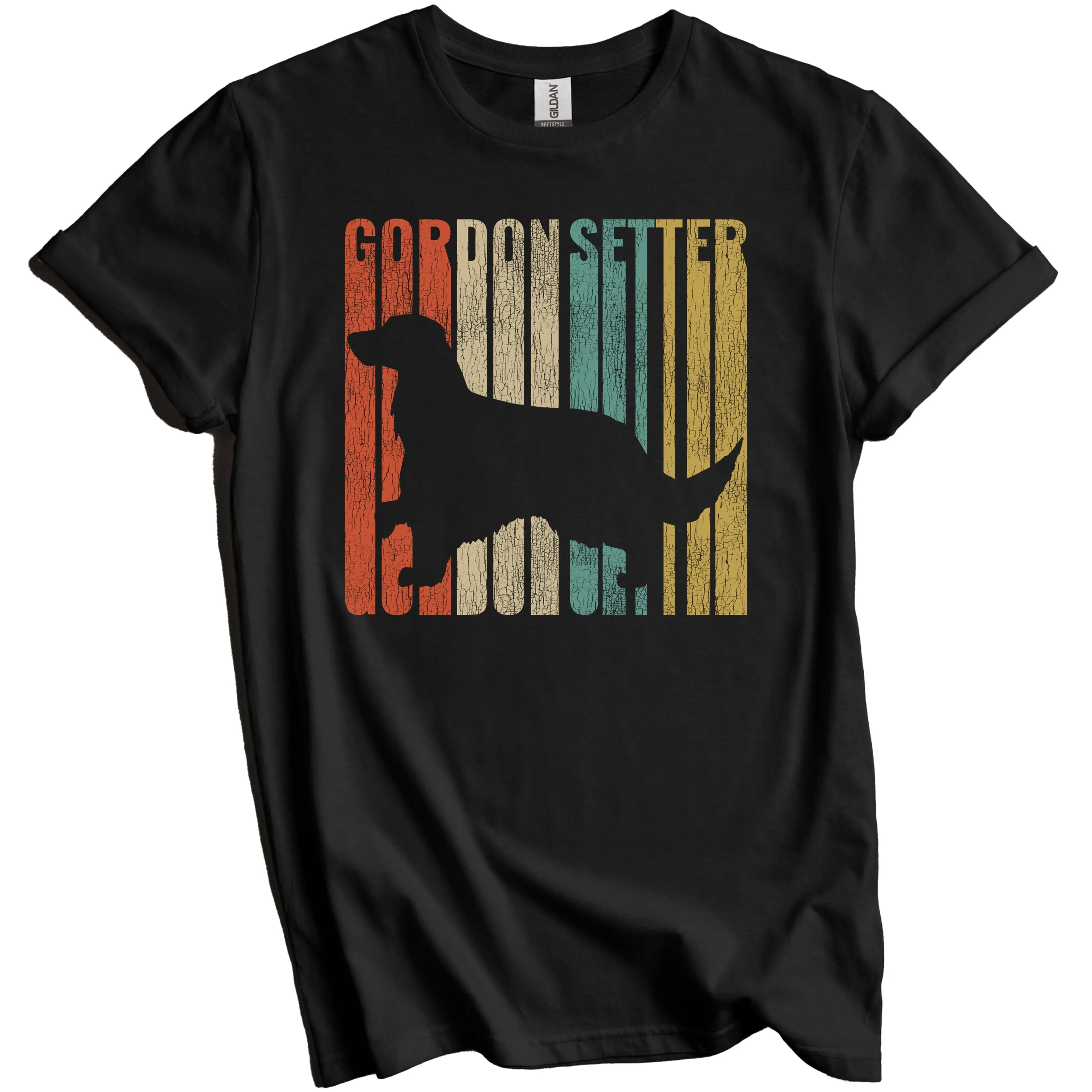 Gordon Setter Shirt - Retro Gordon Setter T-Shirt - Gift for Gordon Setter Owner - Vintage Style Dog Silhouette Cracked Worn Distressed Look