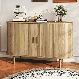 47" Sideboard Buffet Cabinet,Mid-Century Wooden Fluted Storage Cabinet with Sliding Door,Modern Coffee Bar Cabinet & Media Console Table for Dining Room,Kitchen,Entryway