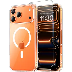 iPhone 17 Pro Max Case Clear with Screen Protector, [Compatible with Magsafe][Anti-Yellowing][Military-Grade Protection] Shockproof Slim Magnetic Phone Case Cover, Transparent