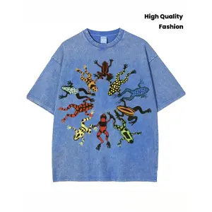 Washed effect frog dance print T-shirt, high-quality vintage fashion brand T-shirt, unisex T-shirt, popular daily wear T-shirt, holiday gift, perfect present