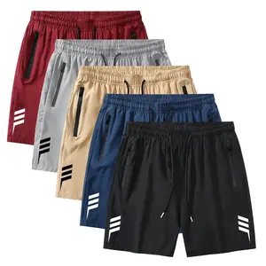 5-pack men's summer solid color shorts with adjustable drawstring waist, zip pockets, printed style, regular fit, simple and stylish, casual and versatile, essential for daily wear and commuting