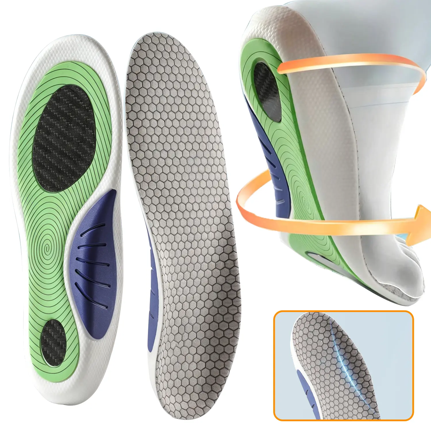 Arch Support Insoles for Men and Women - Breathable & Elastic Running Insoles with Sturdy TPU Anti-Twist Frame for All-Season Comfort - Height-Increasing Basketball Support Insoles