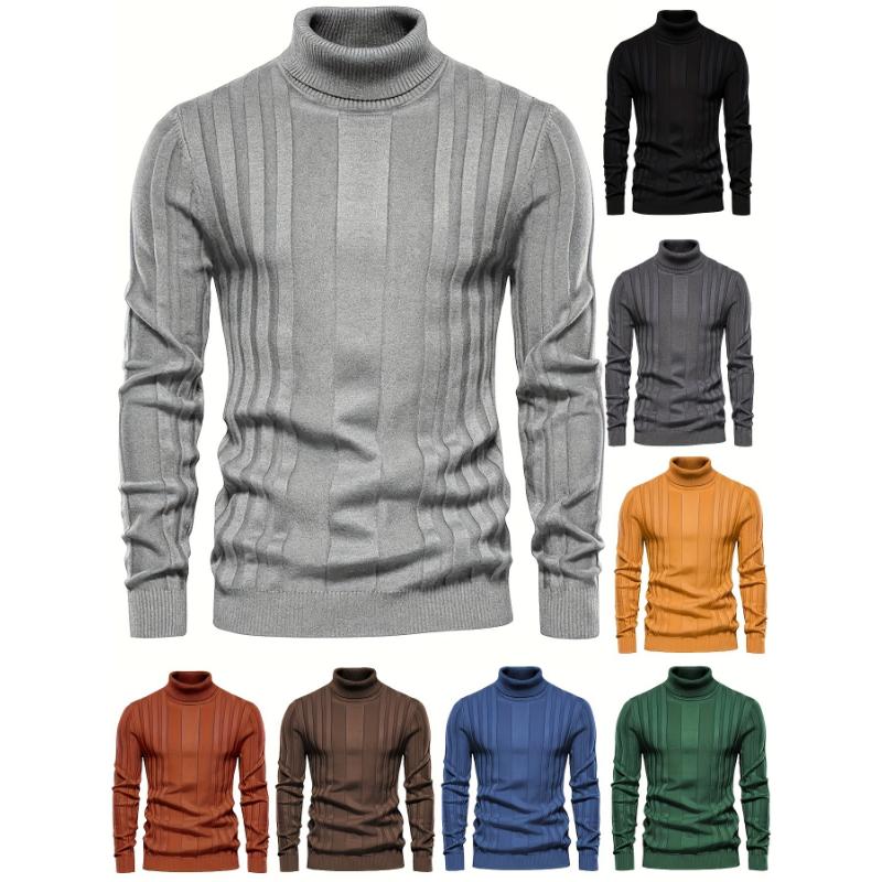 Men's Turtleneck Knitted Sweater - Casual Warm Solid High Stretch Pullover Sweater - For Fall & Winter - For Men - Soft & Comfortable Knit Fabric - Perfect Gift for Cold Weather