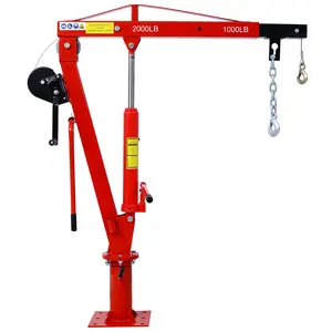 2000LB Hydraulic Truck Bed Crane with Hand Winch - Pickup Jib Hoist (Red)