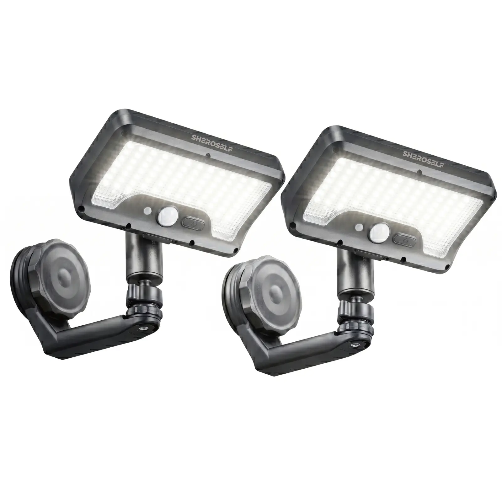 SHEROSELF 2-Pack Solar LED Lamp (ABS+PC Polycarbonate) Magnetic RV Outdoor Wall Lights, 92 LED 600LM 3CCT 3-Mode Motion Sensor w/Remote, 360-Rotatable, USB-C/Battery-Powered, IPX5 Security Flood for RV Porch, Wooden Decks (Warm White)