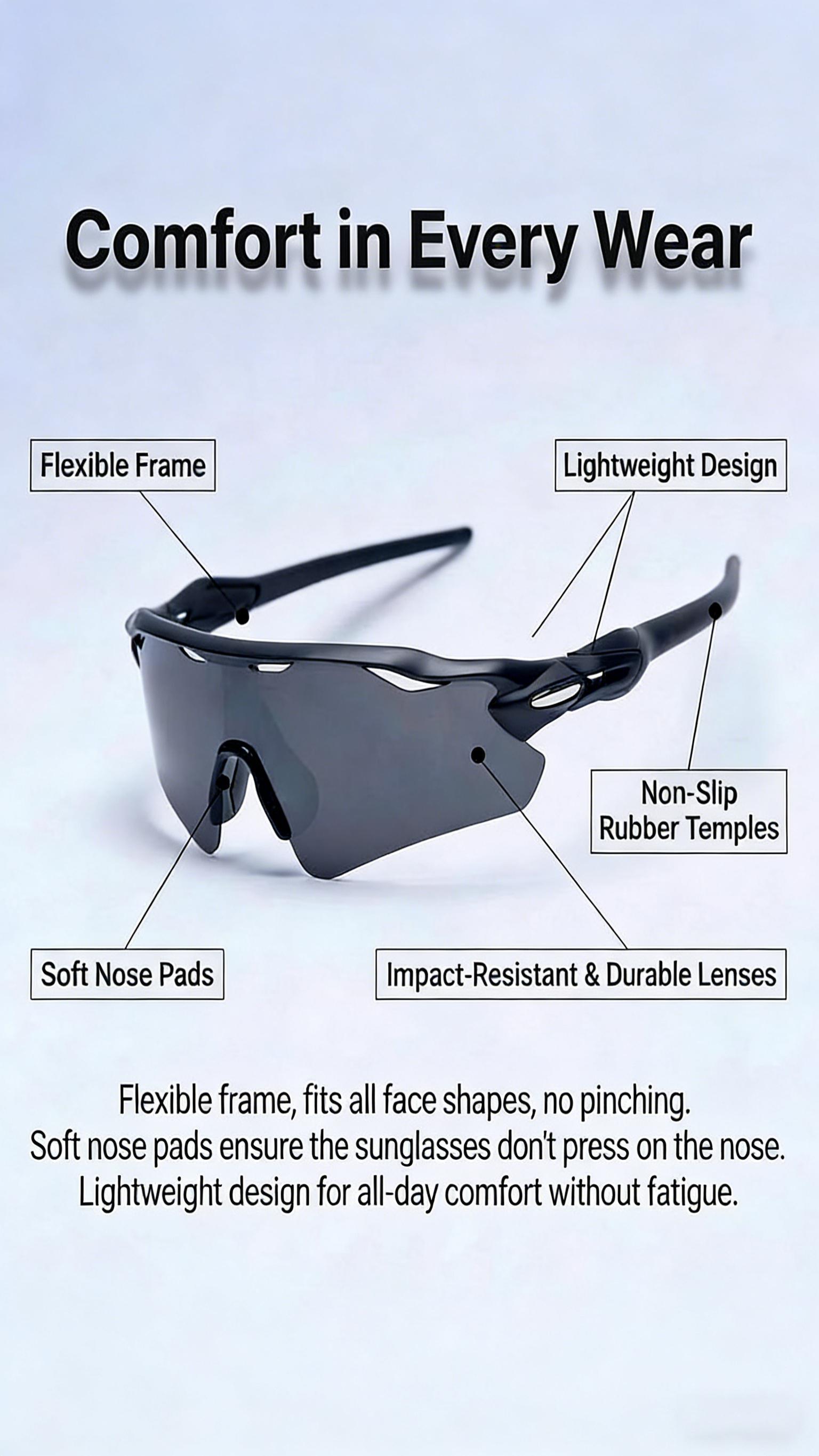 Sports Sunglasses, TR90 Frame Colorful Polarized Sunglasses, Windproof Sun Protection Glasses for Cycling, Driving, Outdoor Activities, E-Bike & Golf, Unisex