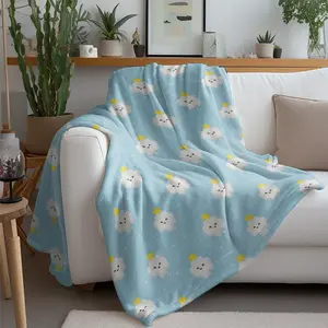 Cozy Summer Nap Blanket with Floral Pattern - Soft, Comfortable, Non-Padded, No Shedding, Light Blue Cloud And Yellow Flowers Design, Ideal for Home Decor, All-Season Use, for Home Decor Blanket|Floral Pattern Blanket|Plush Polyester