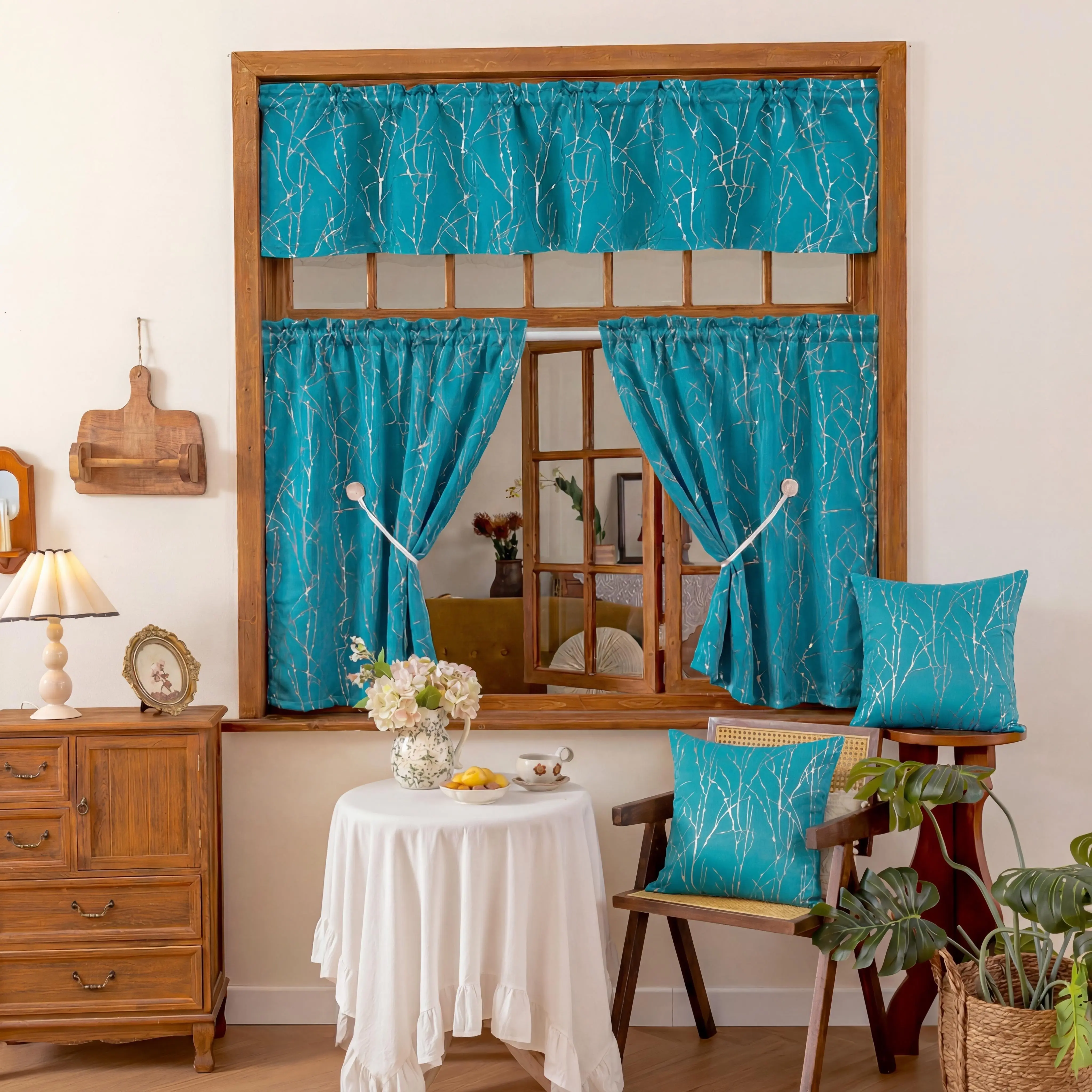 3 Pcs Blackout Cloth Window Curtain Valances - 1x52x18in, 2x26x36in Branch-Style Thermal Insulated Rod Pocket Home Textiles for Living Room, Bedroom (FT24791)
