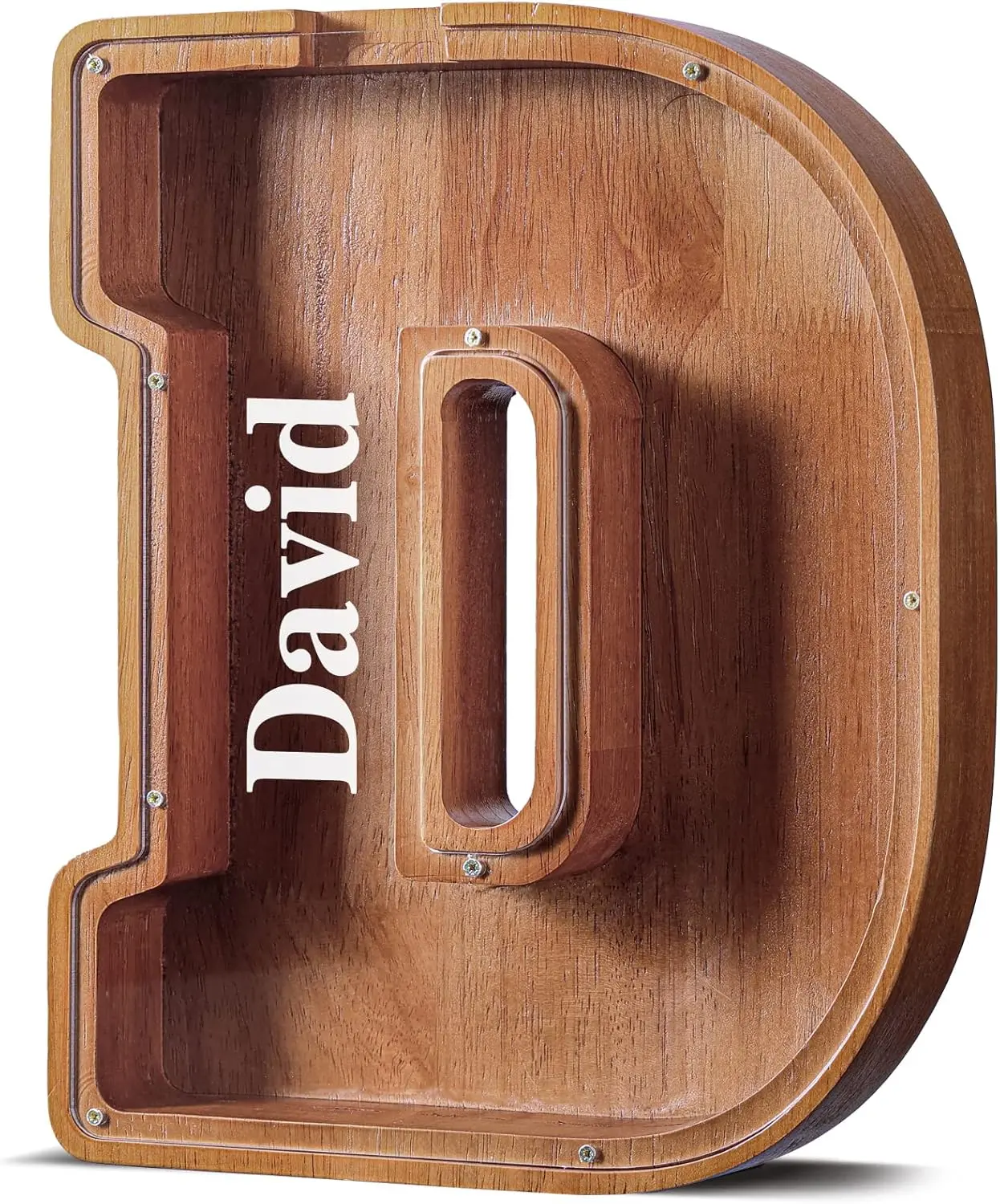 Summidate Customized Name Extra Large Wooden Piggy Bank for Kids Boys Girls Alphabets Letter A-Z Coins Bills Money Change Saving Box Clear Cover (Laser Engraved) Educational Toys 12"- Letter