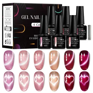 7pcs Soft Glass Magnetic Gel Nail Polish Set, Jelly Crystal Punk Style Manicure, Water Transparent Cat Eye Effect Glossy Art Gel Paint, Professional Salon Quality, Perfect Gift for Nail Manicure Lovers, UV Nail Gel