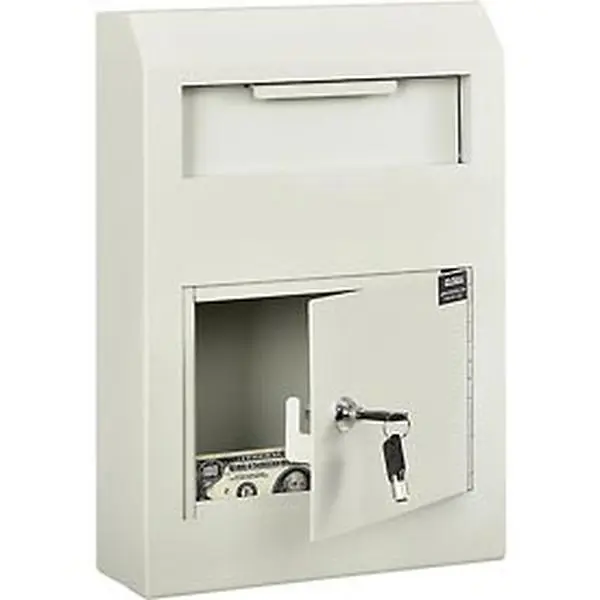 Global Industries 493392 Wall-Mount Reinforced Steel Deposit Box - 10x4.25x15 in., Beige, Mail Compatible, Key Lock, Locking Mechanism Safe, 1 Year Limited Warranty