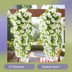 Mother's Day Artificial Morning Glory Vine, 2 Counts/set Fake Flower Vine,faux flower, UV Resistant, Real Artificial Plants, Suitable for Outdoor Home Office Garden Decoration, Suitable for Thanksgiving, Christmas, Halloween, Valentine's Day,