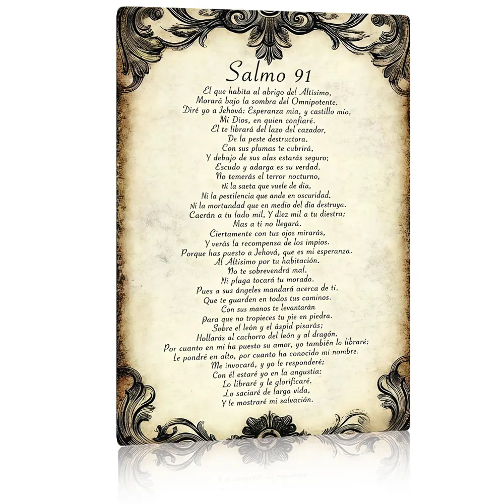 1pc 12x8inch Aluminum 2D flat Decorative Sign & Plague Vintage Psalm 91  Wall Sign, in - Spanish Inspirational Religious Decor with Ornate Frame, Home Prayer Room & Holiday Celebrations ('s Day//Easter/Valentine's), In 8X12Inch/20X30Cm