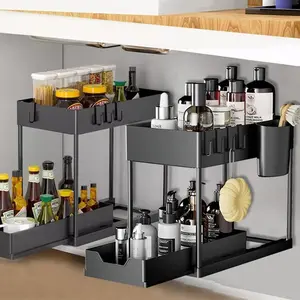 2 Tier Pull Out Drawer Countertop Organizer, Splitable Vanity Storage Caddy for Bathroom Toiletries & Kitchen Seasoning Supplies