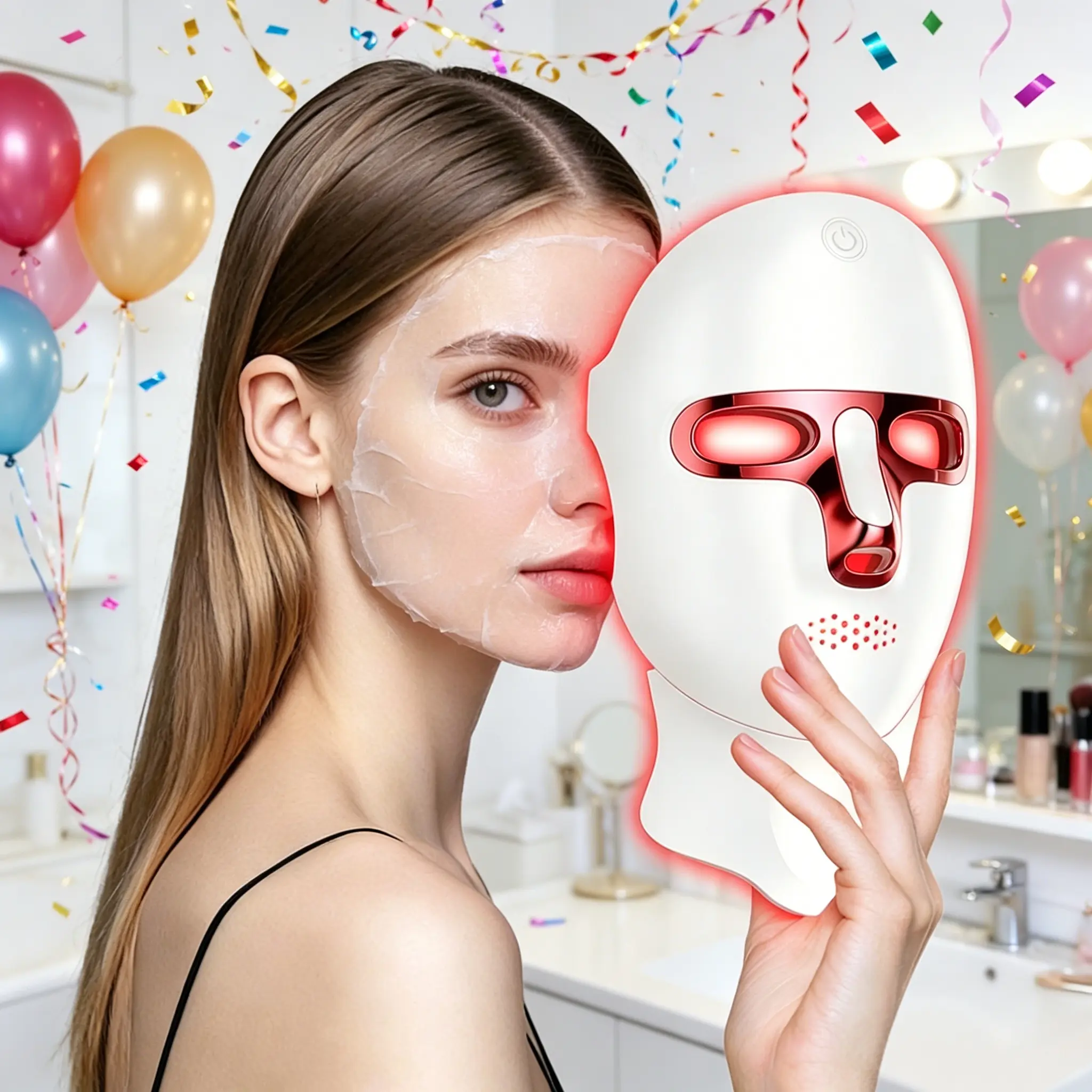 Multi-Functional 7-Color LED Beauty Mask, USB Rechargeable Touch Control Facial Therapy Mask, Portable At-Home Photon Skin Rejuvenation Device, Hydrating Anti-Aging Skin Care Tool for Women Gifts