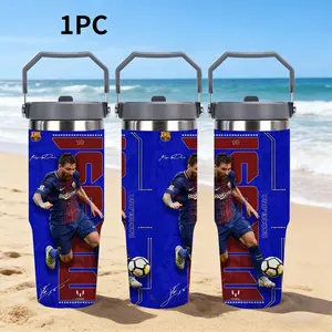 1pc 30oz King of Camp Nou: Messi’s Barcelona Era Stainless Steel Insulated Water Bottle with Straw, Portable Travel Cup for Car Home Office, Ideal Holiday Gift