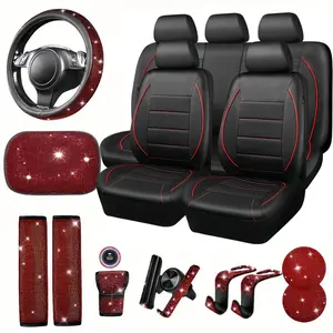 20pcs Sparkling Car Accessories Designed for Women, Including Full Seat Covers, 15-Inch Steering Wheel Cover Adorned with Rhinestones, And Charming Interior Decorations Like Coasters And Essential Items for Your Vehicle, car accessories for women