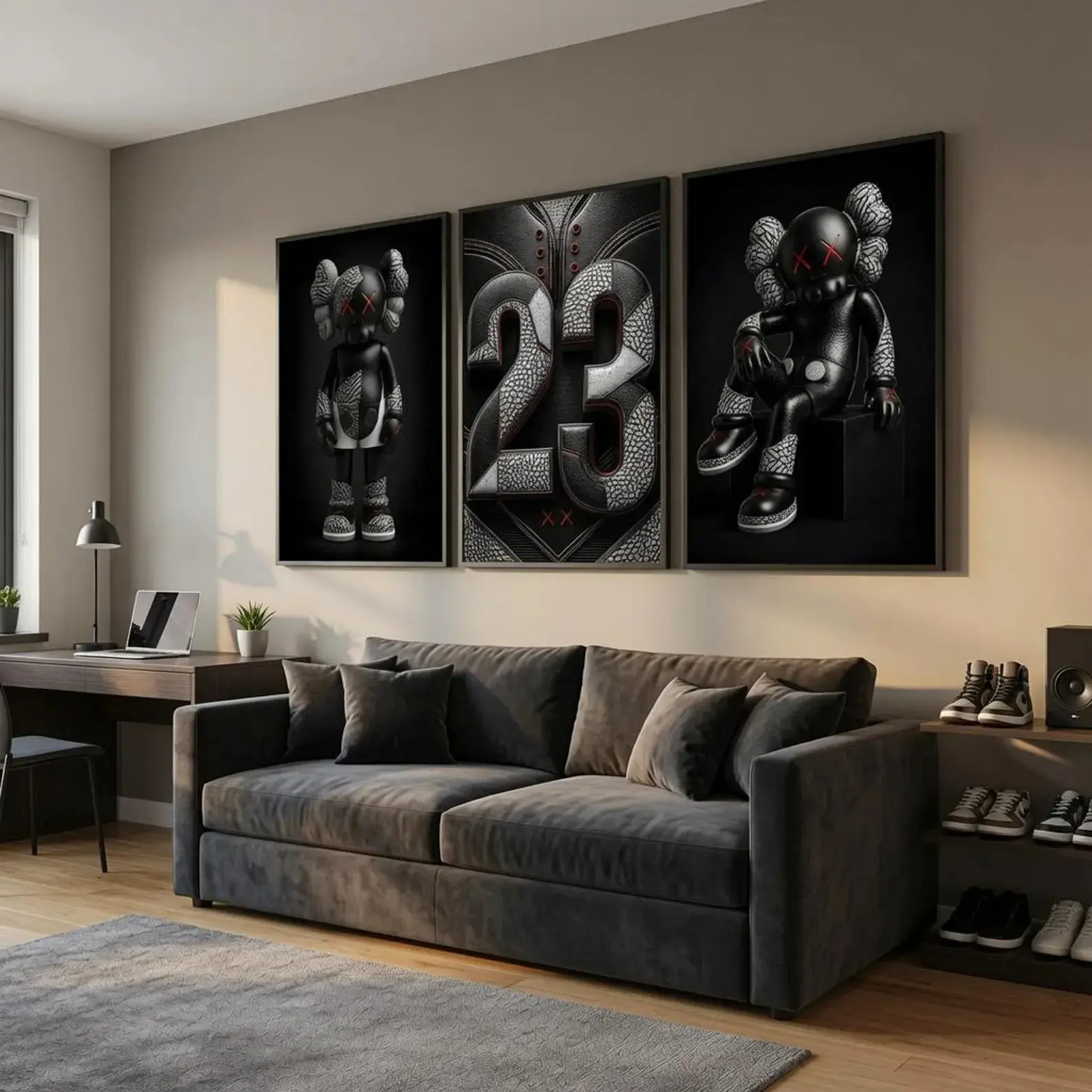 Kaws Sneaker Wall Art Poster Set of 3, 23 Basketball Shoe Prints, Sneakerhead Room Decor, Hypebeast Streetwear Wall Art, Kaws Figures Home Decor