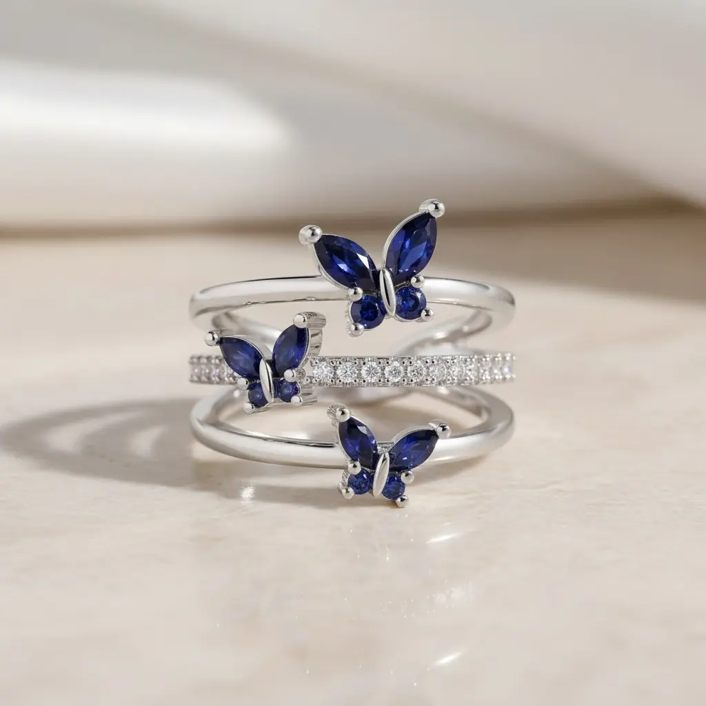 14K Gold Adjustable Butterfly Ring | Dainty Birthstone Jewelry Gift for Her