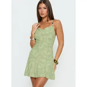 Arcelia Beaded Halter Mini Dress Sage