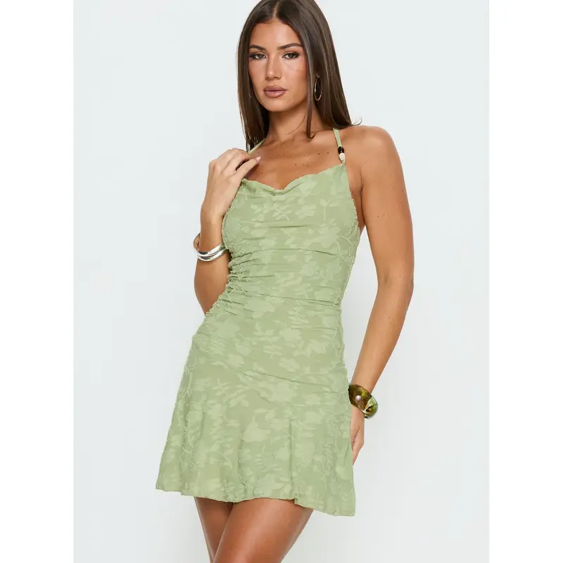 knee length dresses for ladies SUMMER AWAY Lucia Halter Mini Dress • Sage Green main image 1