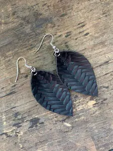 Black Braided Leather Earrings
