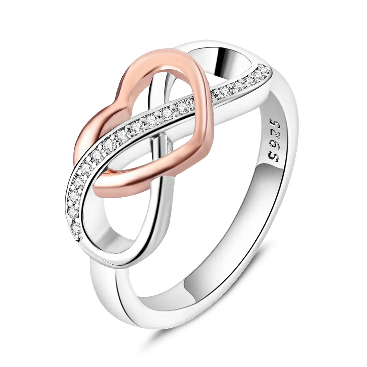 MULA 925 silver and rose gold plated heart infinity ring | Sparkling zircon inlay | Engagement, wedding, anniversary gift | Symbolizes eternal love