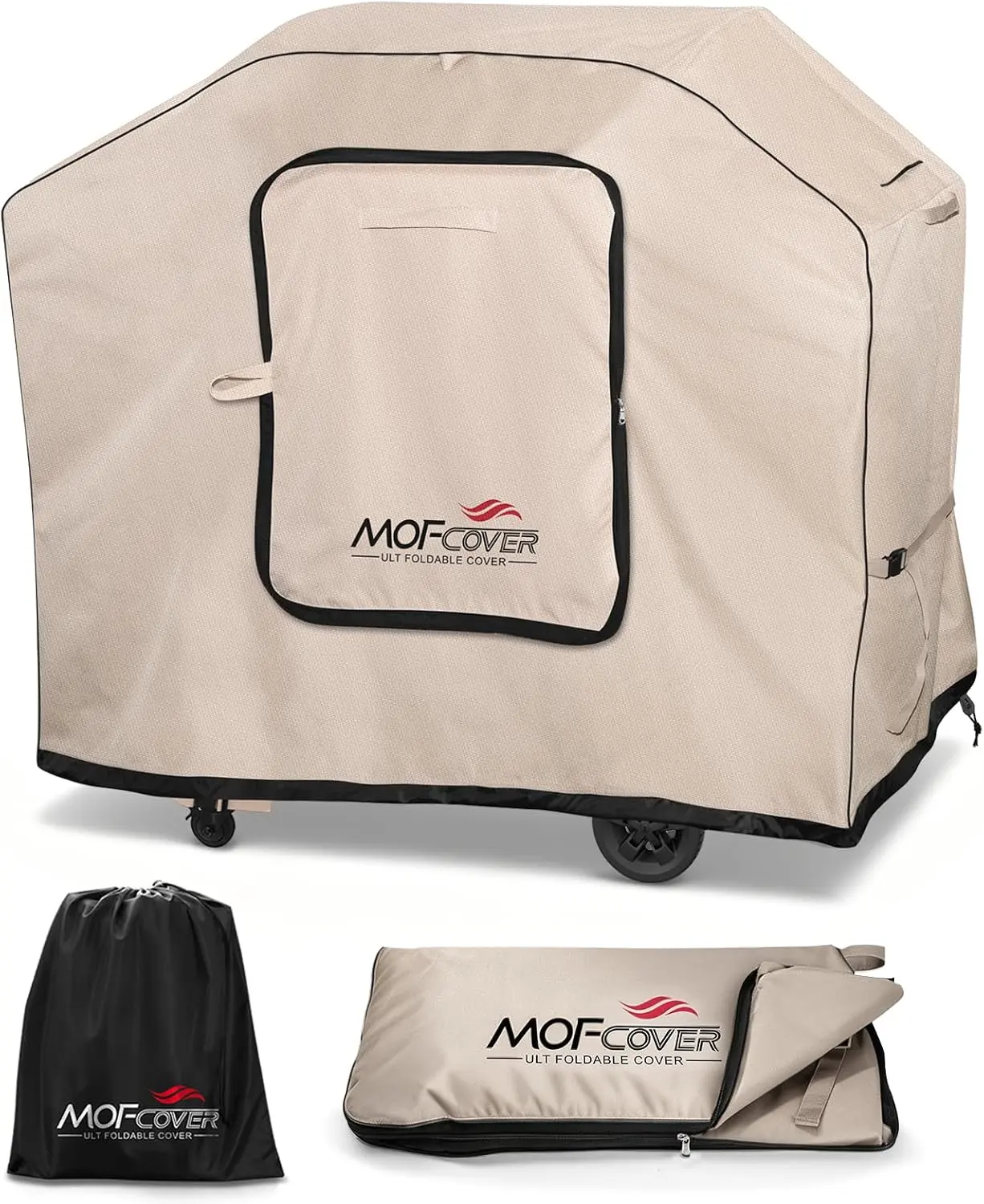 Exclusive Foldable 55 inch Grill Cover, 600D Heavy Duty Outdoor BBQ Cover for 2-4 Burners Grill Weber 7106 Spirit 200 300 Series, Khaki