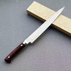 Tonggang 270 Hikisuji 9Cr18MoV Copper Damascus Stainless Steel Chef’s Knife, Wooden Handle, Home Kitchen Cutting Tool for Home Cooks