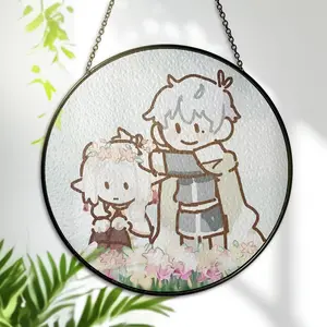 Frieren & Himmel Stained Glass Art – Sousou no Frieren Window Hanging – Pastel Fantasy Suncatcher Decor for Anime Lovers