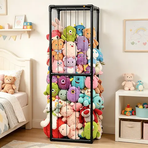 Large Rectangle Eco-Friendly Durable PVC Stuffed Animal Zoo Storage Organizer - 2-Layer Adjustable Shelf Rack, Extra-Large Capacity Plastic Toy Holder for Toddler Bedroom Nursery Home