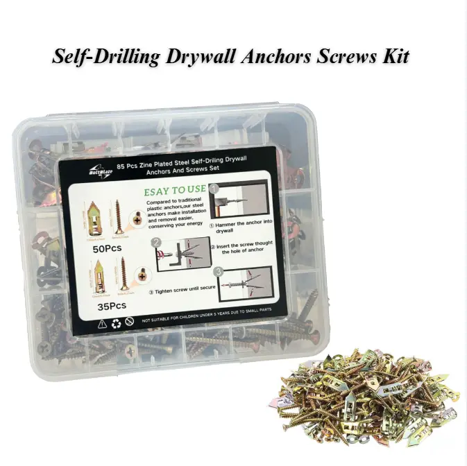 170-Piece Heavy-Duty Drywall Anchor Kit with Screws – Self-Drilling Metal Anchors (2 Sizes), Holds up to 66 lbs – Ideal for TVs, Shelves, Cabinets, Bikes & Curtains, No Drilling Required Self-Drilling Drywall