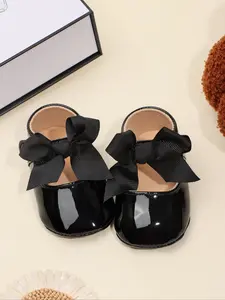 Baby's Cute Bow Decorated PU Leather Mary Jane Flats, Casual Comfortable Non-slip Flat Shoes for Baby Girls, Newborn Infant Toddler Shoes, Walking Shoes Babies