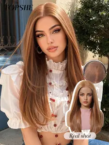 Topshe 13*6 Lace Front Synthetic Wig, Lace Frontal Wigs, 20 Inch Medium Straight Hair, Straight Frontal, Breathable High-Temp Fiber, Women's Daily Commute