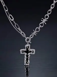 Vintage Cross Pendant Necklace, Retro Punk Style Design Accessory, Unique Hiphop Sweater Chain for Fashion Lovers