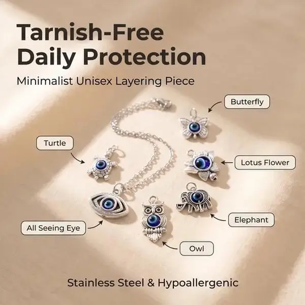 Evil Eye Pendant Necklace – Stainless Steel Chain – Protection Charm Necklace – Minimalist Unisex Jewelry
