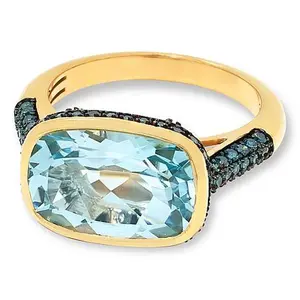 Rarities 14K Gold-Plated 14x10mm Gemstone and 0.49ctw Diamond Ring