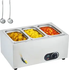 1500W Commercial Food Warmer,3-Pan Stainless Steel Electric Steam Food Warmer with Lids, Fast Heating Countertop for Catering, Restaurants, Hotels, and Parties Durable