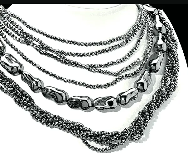 Terahertz Beaded Necklace (16.5-20.5) in Silvertone and Stainless Steel 150.00 ctw