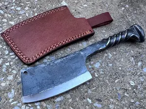 Tattva Tactical Cleaver Forged Indestructible Carbon Steel Sharp Rustic Artisan 9" customer leather sheath hand stitched Knives
