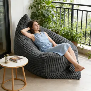 Ergonomic Striped Bean Bag Chair for Full-Body Relaxation – Large Corduroy Lounge Chair with Machine-Washable Cover, 72.8" Oversized Floor Sofa for Adults Kids, Cozy Reading Gaming Movie Chair, Versatile Lounging Bed for Living Room Bedroom Home Theater