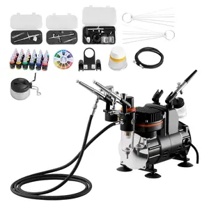 Airbrush Kit With 1/6 HP Air Compressor, Includes 3 Airbrushes And 3 Tips, Ideal For Hobby Modeling, Fine Art Painting, Detail Work, Craft Projects, And DIY Customization For Airbrushing Enthusiasts, Model Makers, Scale Models