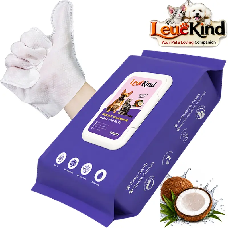 LeucKind Pet Glove Wipes for Dogs & Cats, 20 Pack Extra Thick Grooming Wipes with Jojoba Oil, Plant-Based Hypoallergenic Pet Wipes for Paws, Fur, Eyes & Ears, No Rinse Cleaning & Deodorizing   prt reels products quick bathing puppy campingessentials