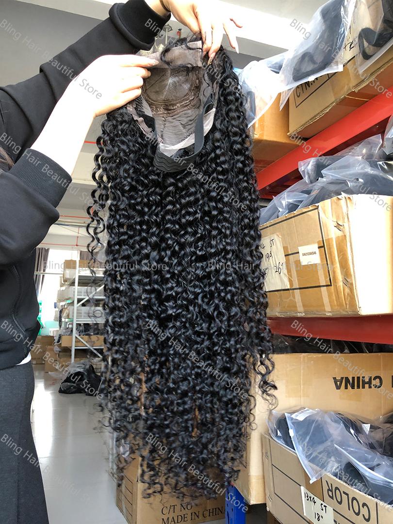 Bling Hair Transparent Brazilian 13x6 Deep Wave Lace Front Human Hair Wigs For Women 180 Density HD 13x6 Kinky Curly Lace Frontal Wigs 36 38 Inch Natural Black Color Preplucked Hairline Wigs